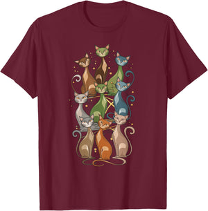 Cat Vintage Retro Mid-Century Long Neck Cats 50s 60s Style T-Shirt - T-Shirt | Maroon