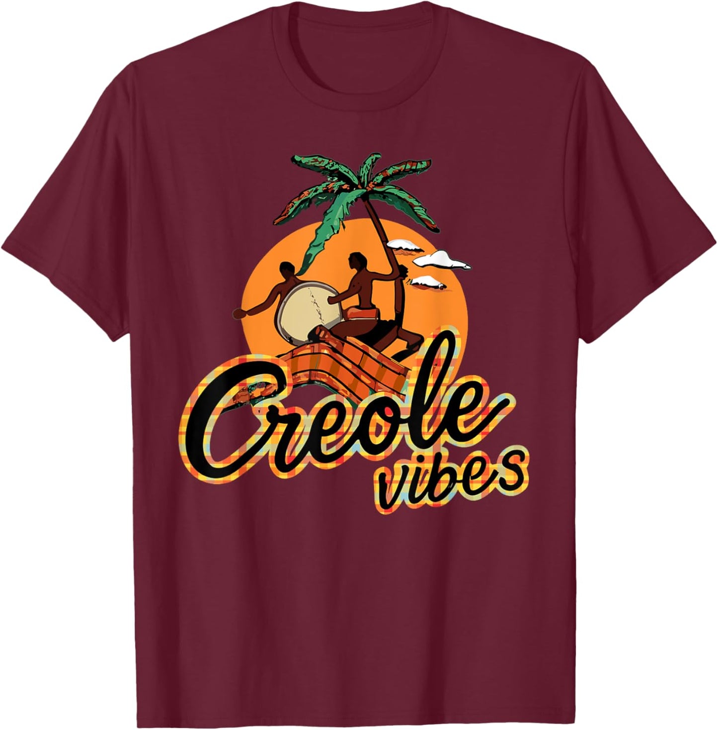 Saint Lucia Creole Day, Jounen Kweyol Plaid Drums Women's T-Shirt - T-Shirt | Maroon
