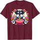 Kawaii Giant Schnauzer Dog Eating Ramen T-Shirt - T-Shirt | Maroon