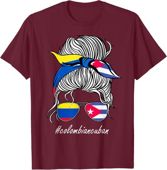 Cuba Women Colombia Flag Roots Country Girl Cuba Flag T-Shirt - T-Shirt | Maroon