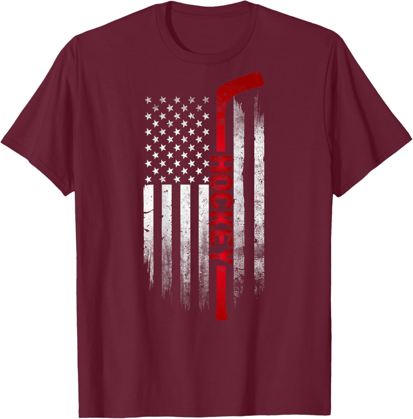 Hockey Stick USA Flag Sports Patriotic Ice Hockey Player Kids Men T-Shirt - T-Shirt | Maroon