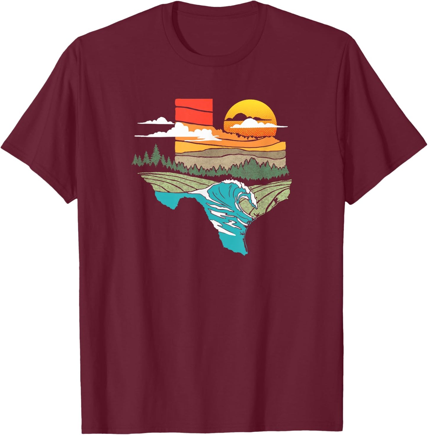 Texas Great Outdoors Nature Art Graphic T-Shirt - T-Shirt | Maroon