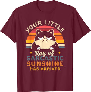 Sarcasm Retro Sunset Quote Ray Of Sarcastic Sunshine Cats T-Shirt - T-Shirt | Maroon