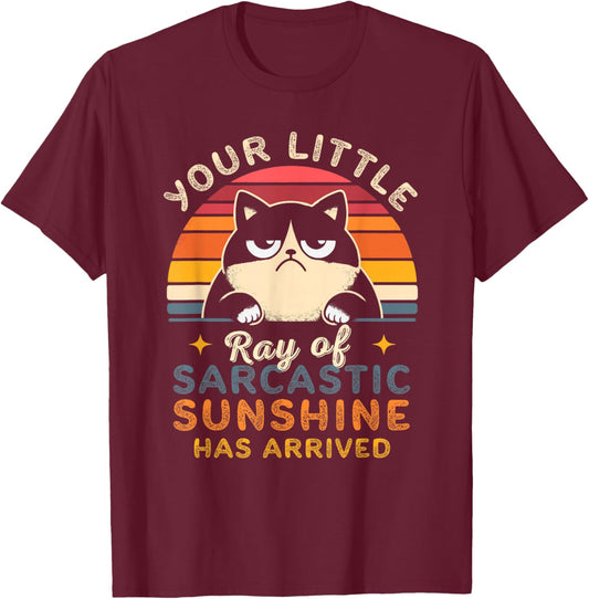 Sarcasm Retro Sunset Quote Ray Of Sarcastic Sunshine Cats T-Shirt - T-Shirt | Maroon