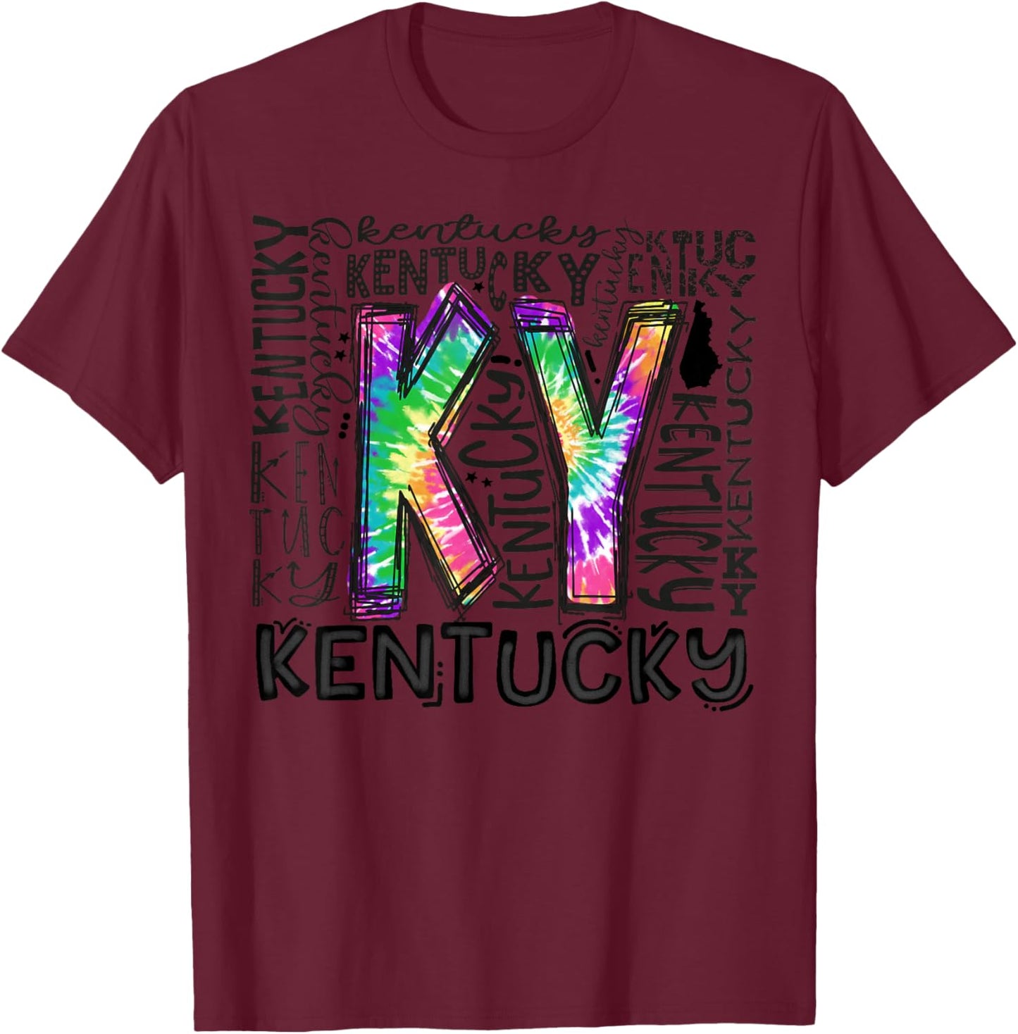 Cute Kentucky State Tie Dye Kentucky Typography Women Kid T-Shirt - T-Shirt | Maroon