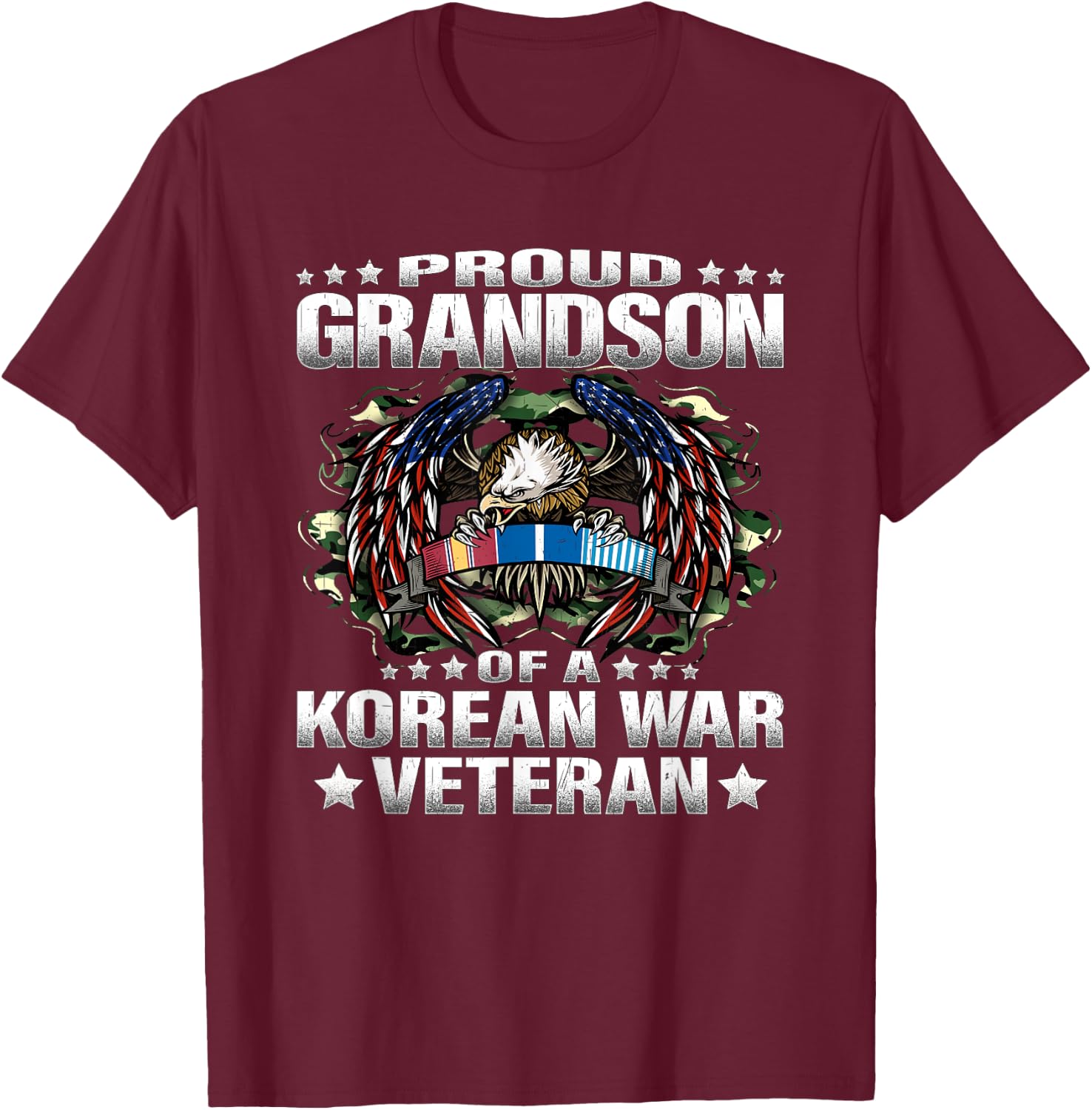 Proud Grandson Of A Korean War Veteran Military Vets Family T-Shirt - T-Shirt | Maroon