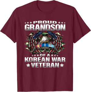 Proud Grandson Of A Korean War Veteran Military Vets Family T-Shirt - T-Shirt | Maroon