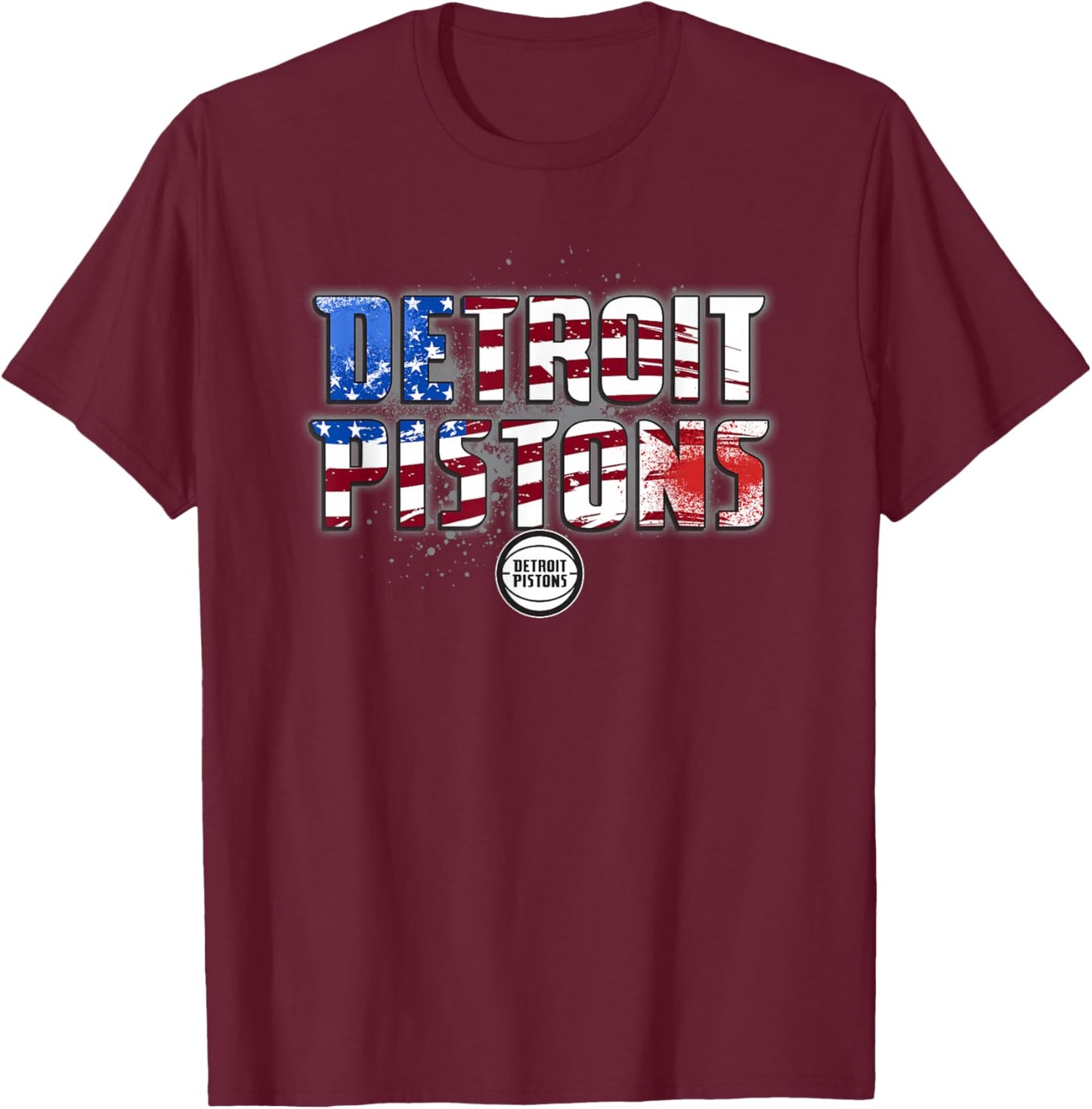 NBA Detroit Pistons American Flag Distressed Paint Spill T-Shirt - T-Shirt | Maroon