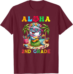 Aloha Second Grade Dolphin Hawaii Back to School Kids Girl T-Shirt - T-Shirt | Maroon