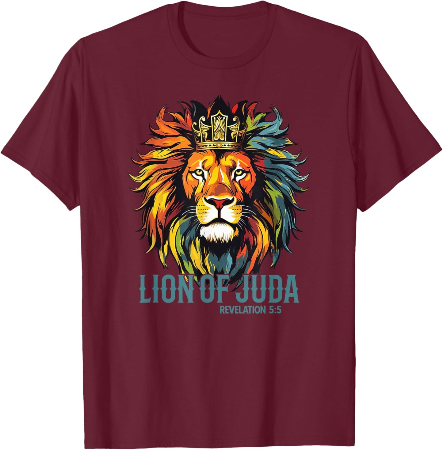 Jesus Lion Of Judah Crown Christians God Faith T-Shirt - T-Shirt | Maroon