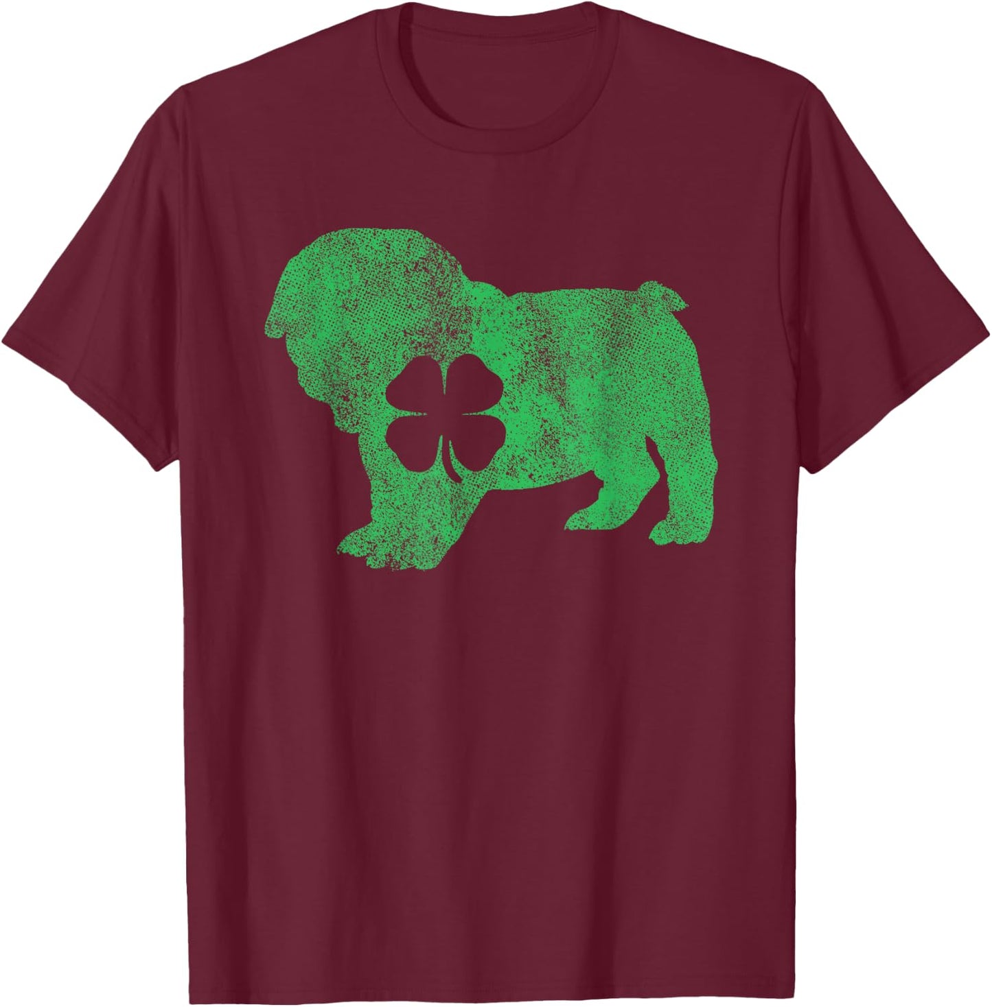 St. Patrick's Day Dog Bulldog Shamrock Men Women Gift T-Shirt - T-Shirt | Maroon