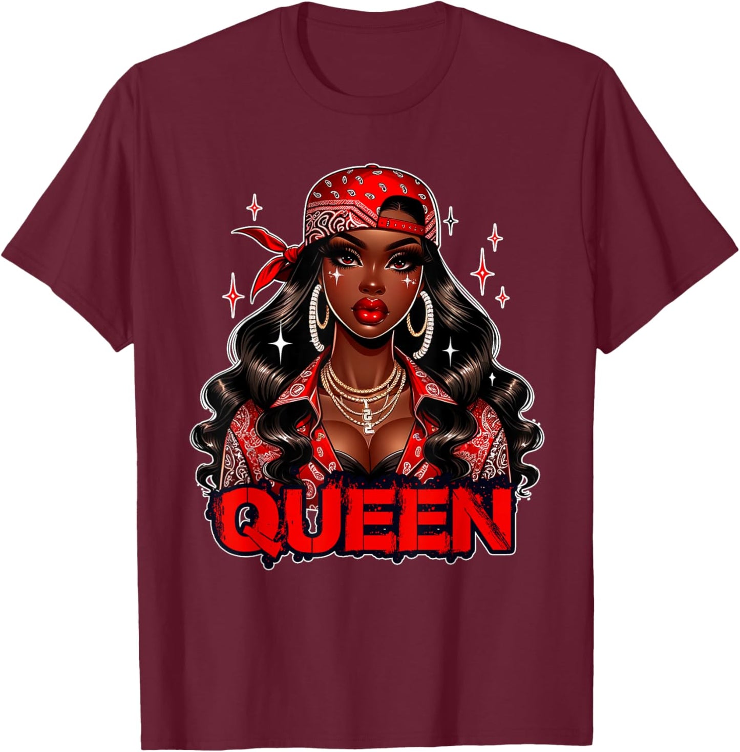 Black Queen Red Bandana Melanin Black Girl Magic Diva Women T-Shirt - T-Shirt | Maroon