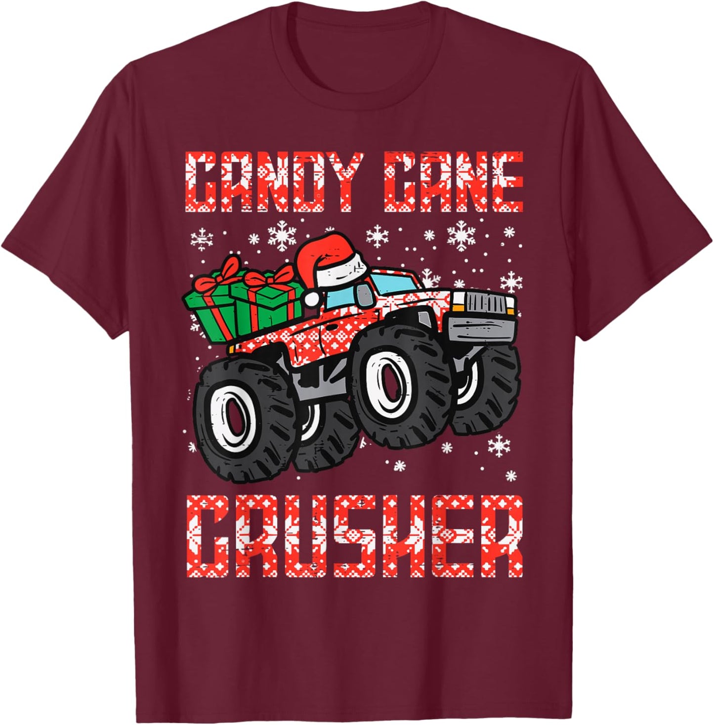 Candy Cane Crusher Construction Truck Holiday Christmas T-Shirt - T-Shirt | Maroon