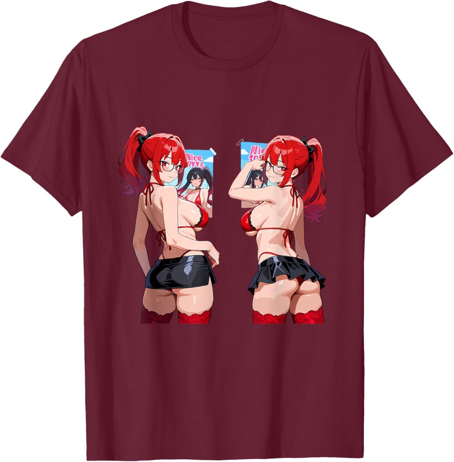 Sexy Waifu Anime Girl Red Lingerie Japanese Art Style T-Shirt - T-Shirt | Maroon