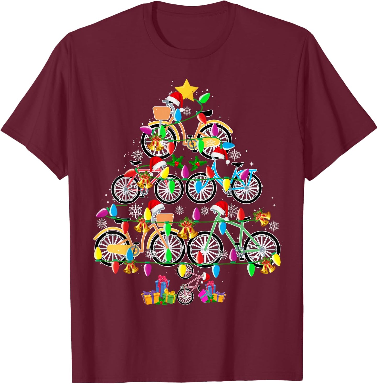 Bicycle Christmas Tree Funny Santa Bicycle Lover Biker Gifts T-Shirt - T-Shirt | Maroon