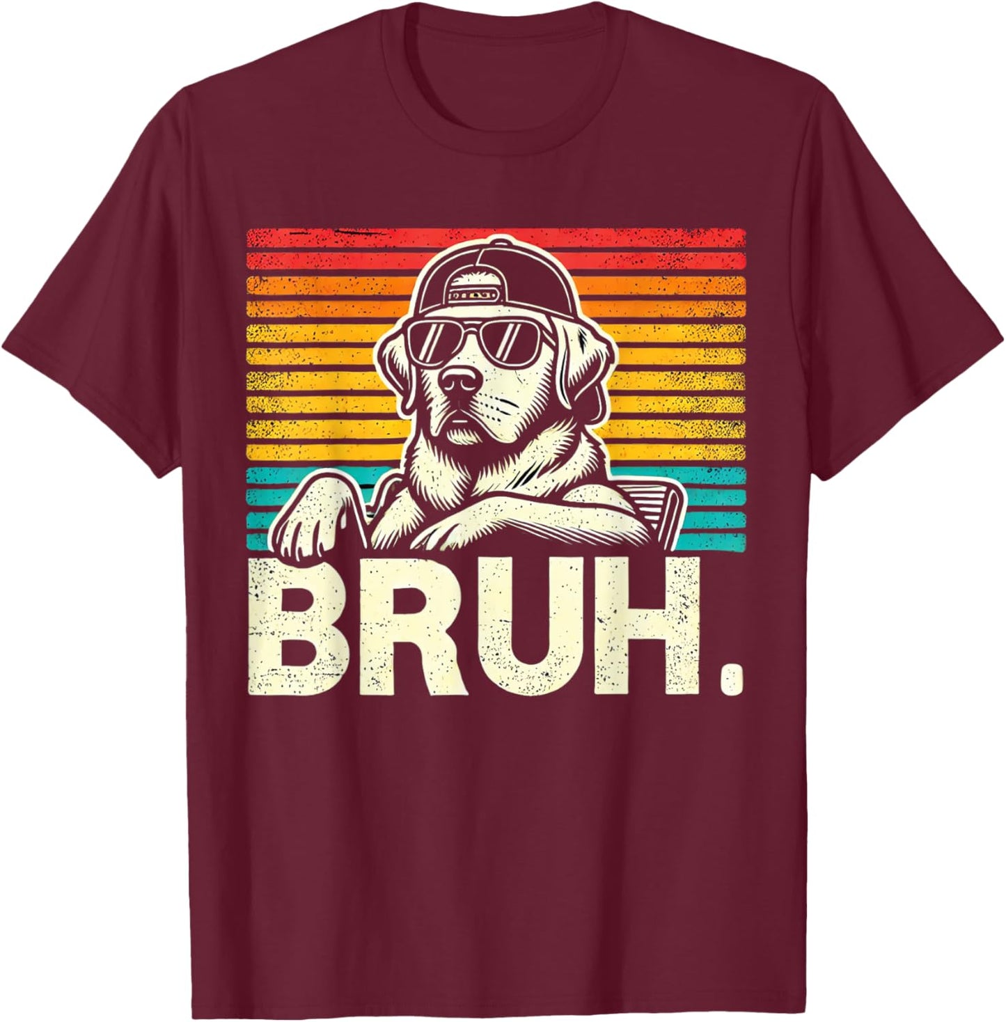 Bruh Retro Vintage 80s Dog Sunglasses Funny Bruh Labrador T-Shirt - T-Shirt | Maroon