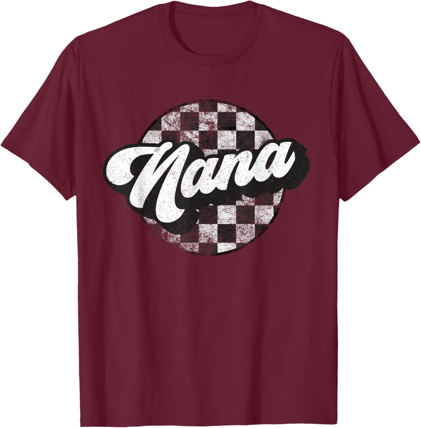 Funny Retro Checkered Nana Race Vintage Matching Family T-Shirt - T-Shirt | Maroon