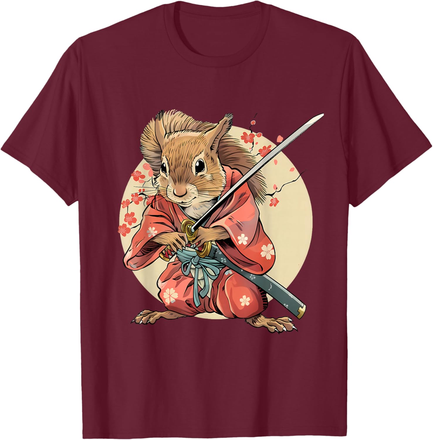 Japanese Warrior Samurai Squirrel Japanese Ninja Squirrel T-Shirt - T-Shirt | Maroon