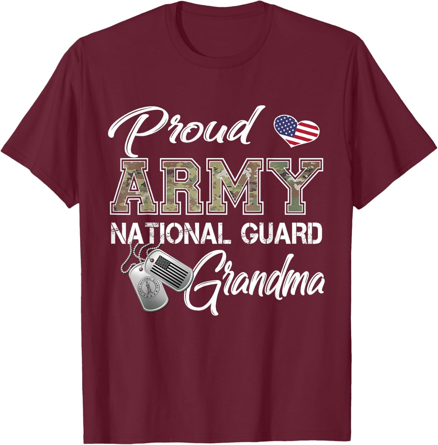 Proud Army National Guard Grandma Military Pride T-Shirt - T-Shirt | Maroon