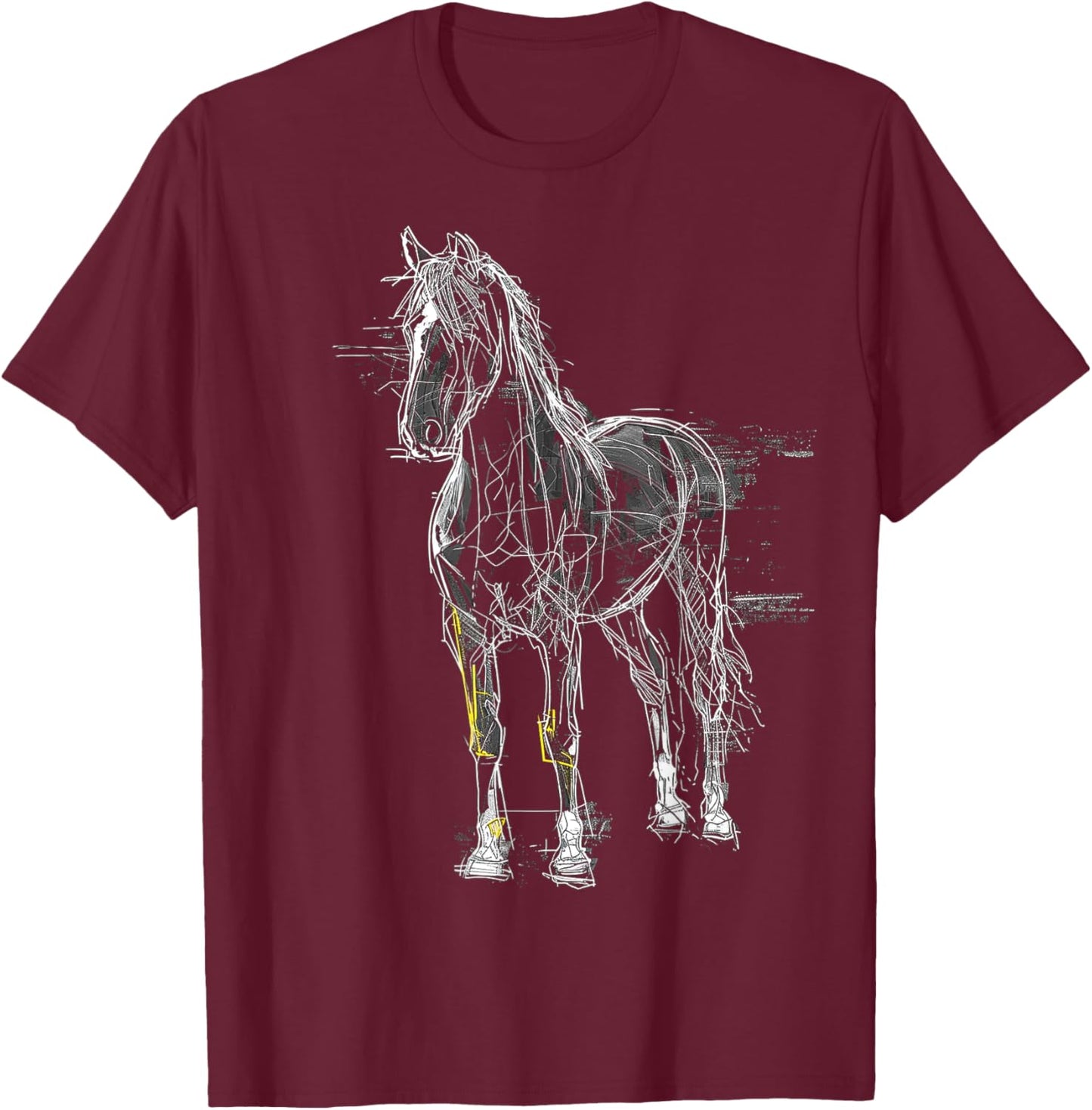 Horse Drawing Abstract Animal Art Drawing Graphic Horse T-Shirt - T-Shirt | Maroon