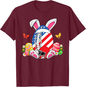 Football Ball With Helmet USA Flag & Bunny Ears Easter Day Women Kids Men T-Shirt - T-Shirt | Maroon