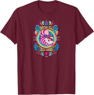 Alice in Wonderland - We're All Mad Here Psychedelic Pattern T-Shirt - T-Shirt | Maroon