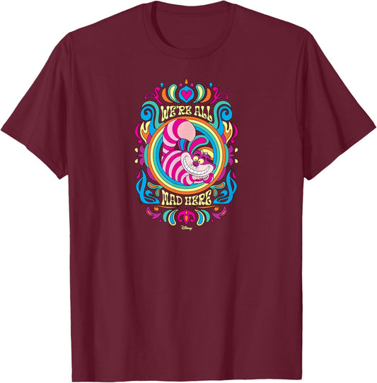 Alice in Wonderland - We're All Mad Here Psychedelic Pattern T-Shirt - T-Shirt | Maroon