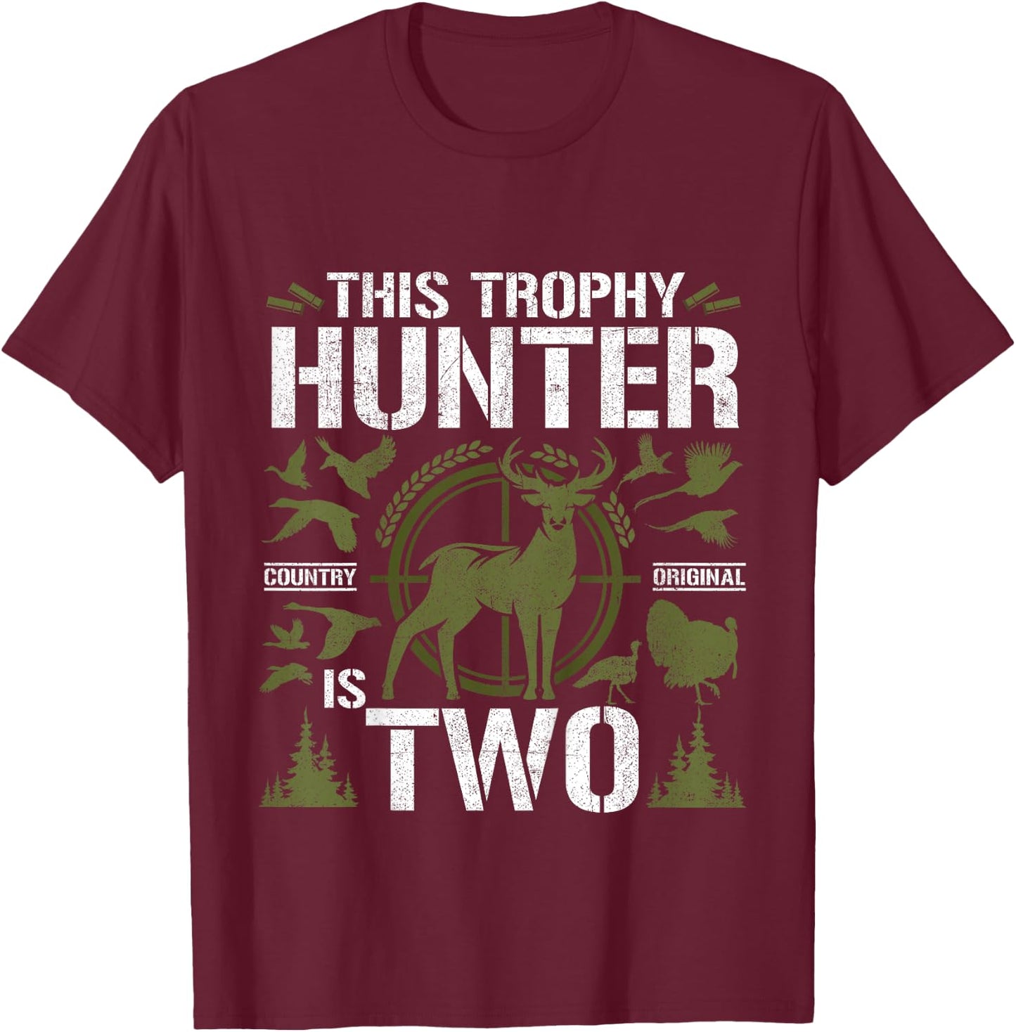 2 Year Old Hunting Birthday Party Duck Deer Hunter 2nd Gift T-Shirt - T-Shirt | Maroon