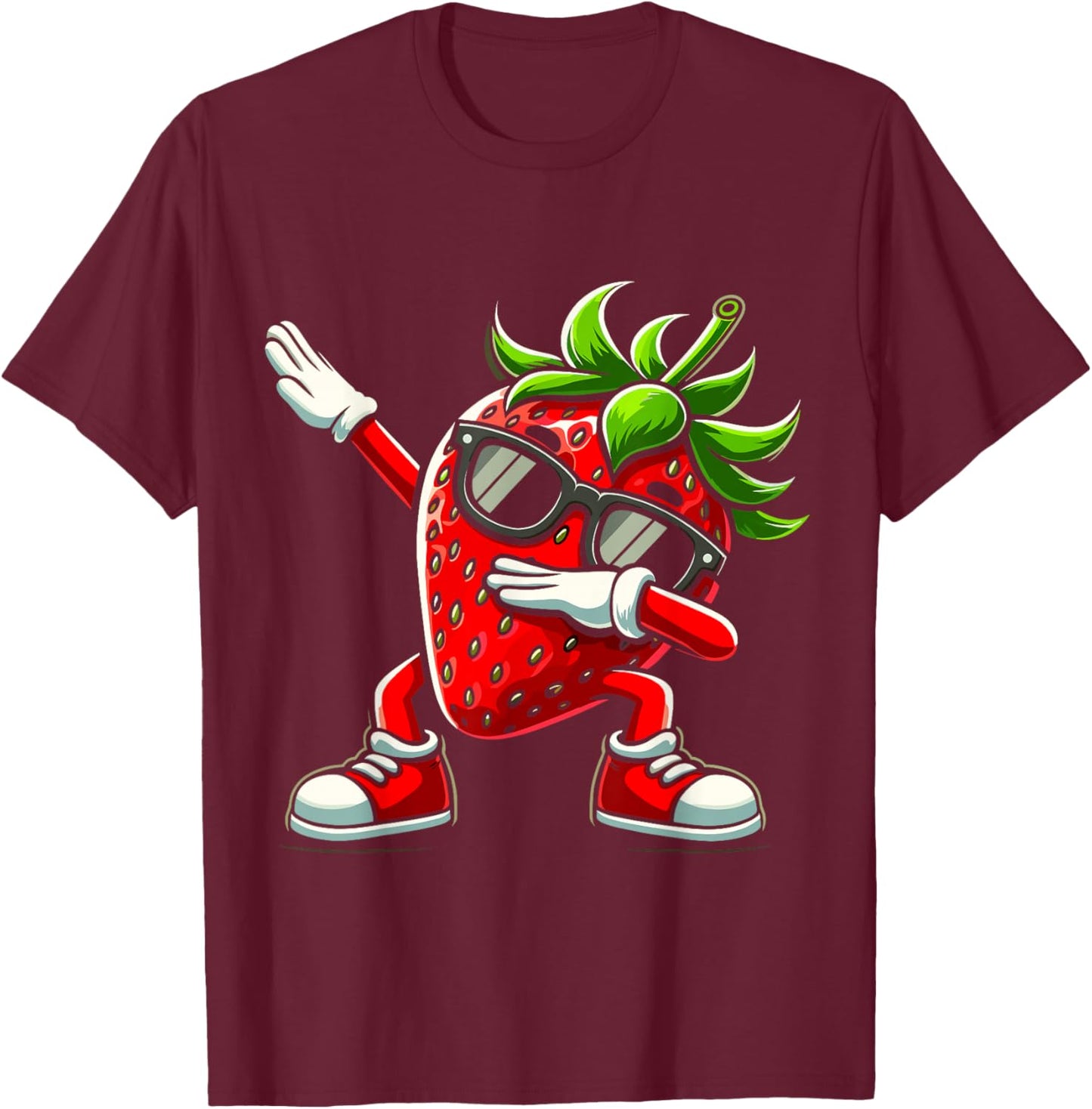 Funny Dabbing Strawberry Summer Fruit Lover Men Women Kids T-Shirt - T-Shirt | Maroon