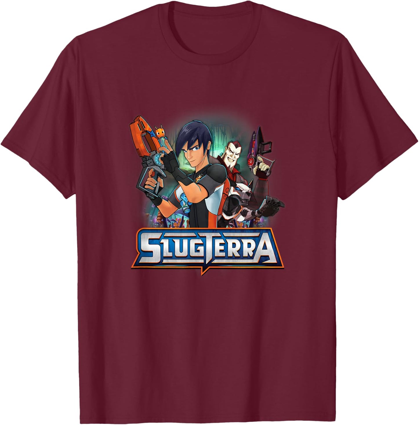 Slugterra - Eli and Dr. Thaddius Blakk T-Shirt - T-Shirt | Maroon