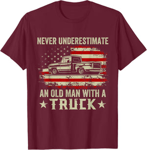 Vintage Retro Never Underestimate An Old Man With A Truck T-Shirt - T-Shirt | Maroon