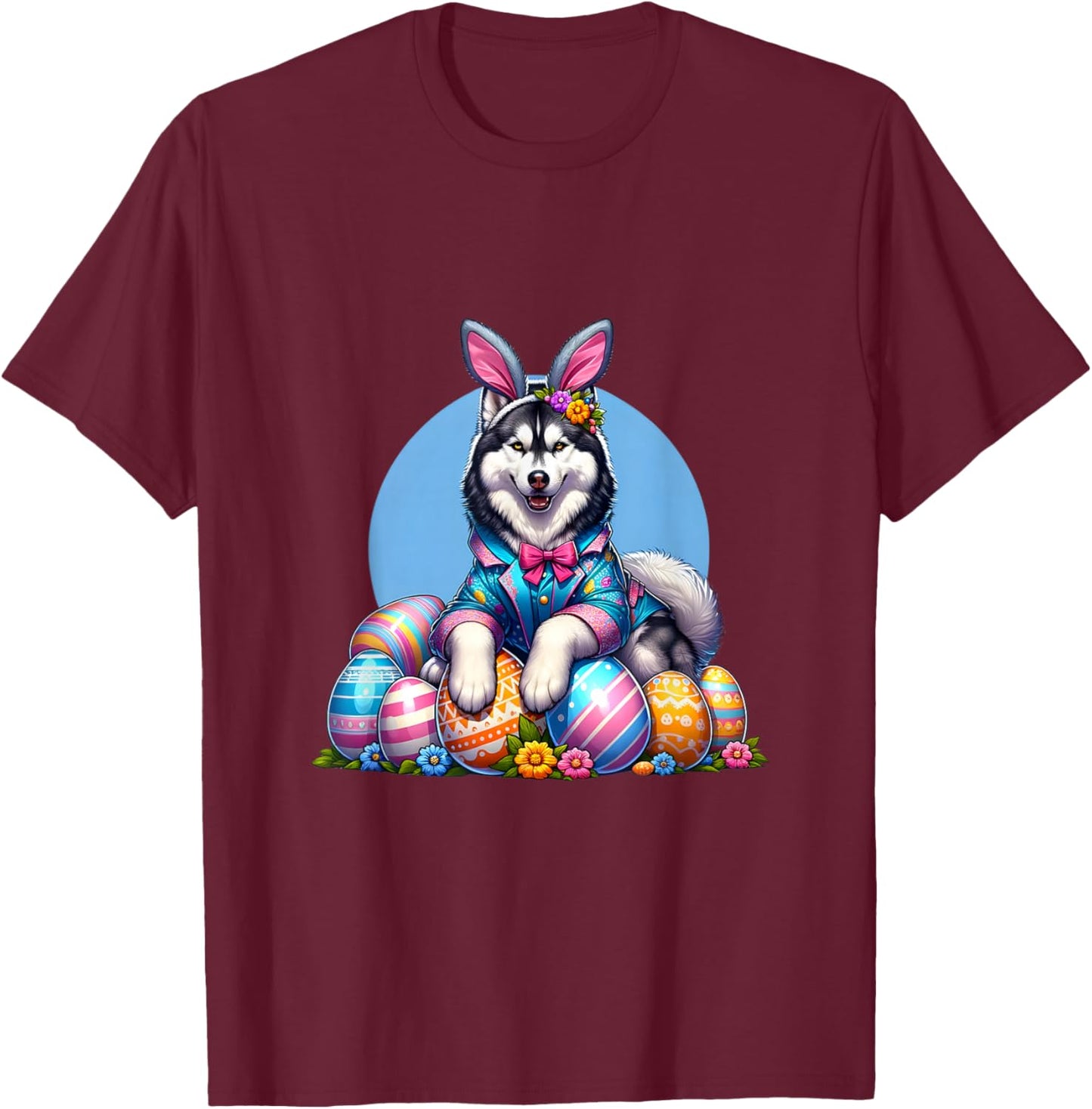 Funny Easter Day Siberian Husky Bunny Costume T-Shirt - T-Shirt | Maroon