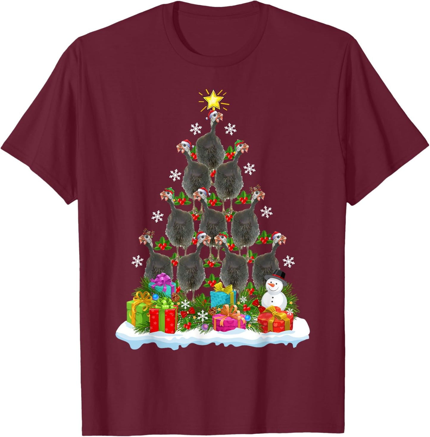 Guinea Fowl Bird Christmas Tree Gifts -Kids Xmas Holiday Funny Guinea Fowl Bird Christmas Tree Black Animal Print Modern Novelty Cotton 60% Polyester 40% Kids Small T-Shirt - T-Shirt | Maroon