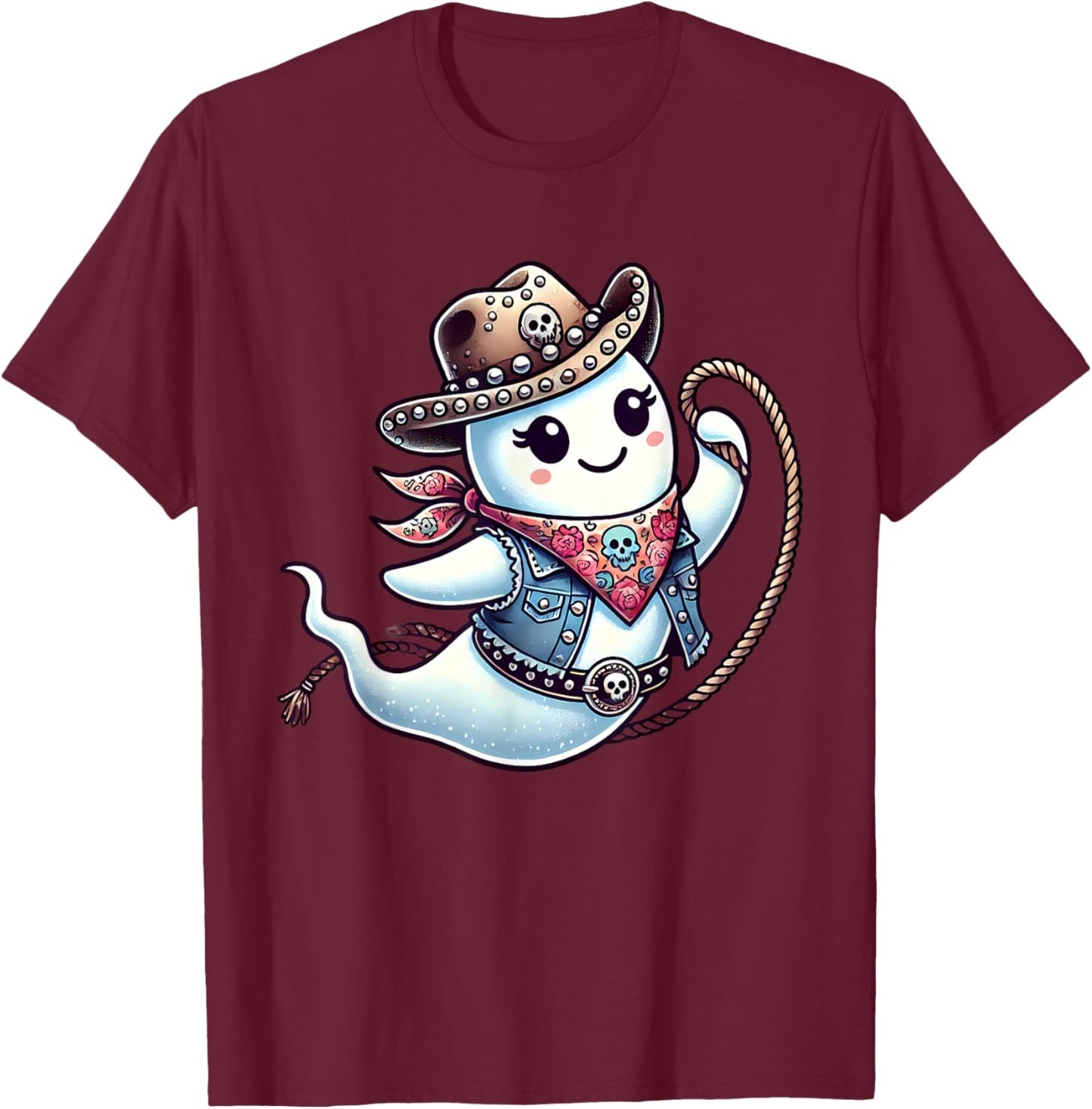 Ghost Cowgirl Country Rodeo Western Halloween Costume T-Shirt - T-Shirt | Maroon