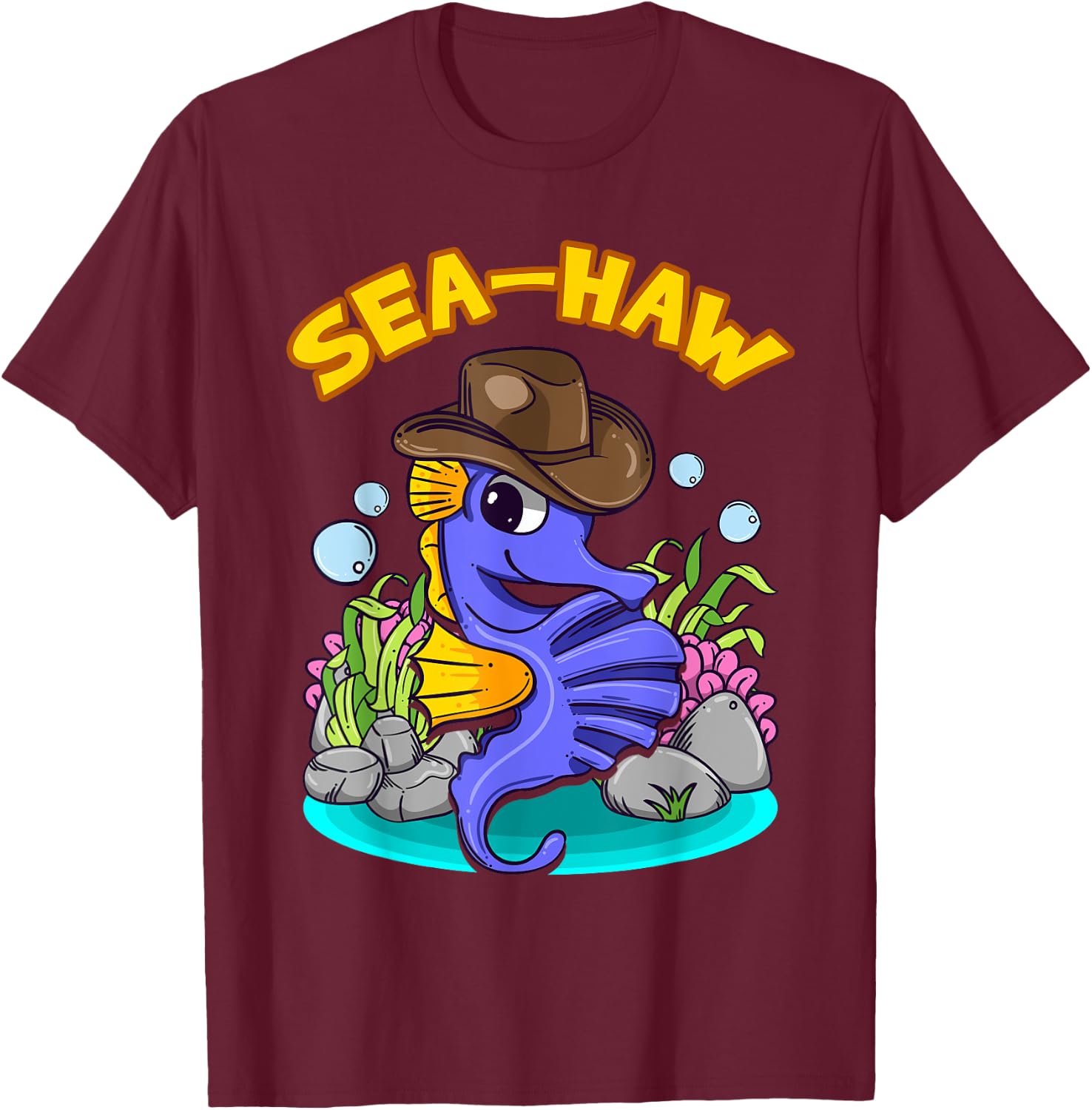 Sea Haw Seahorse Cowboy Western Fish T-Shirt - T-Shirt | Maroon