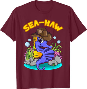 Sea Haw Seahorse Cowboy Western Fish T-Shirt - T-Shirt | Maroon