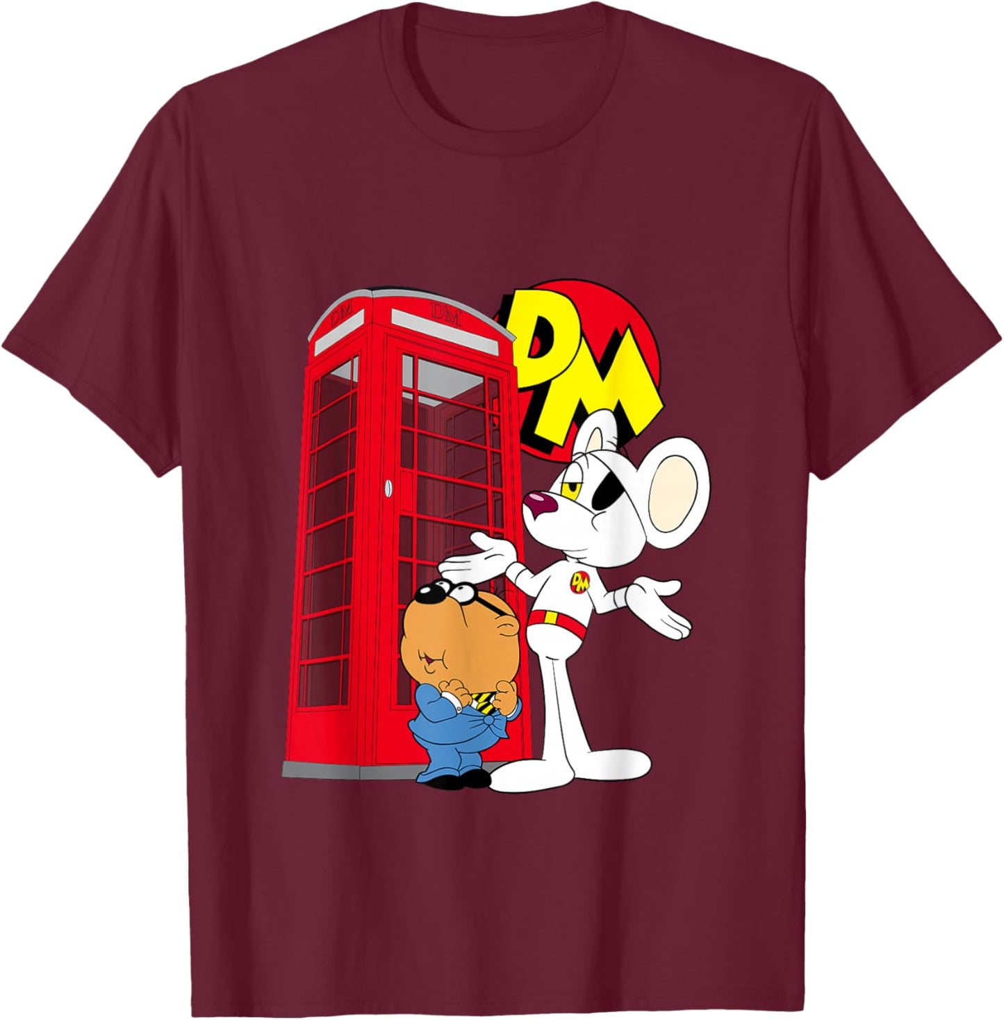 Danger Mouse Red Telephone Box T-Shirt - T-Shirt | Maroon