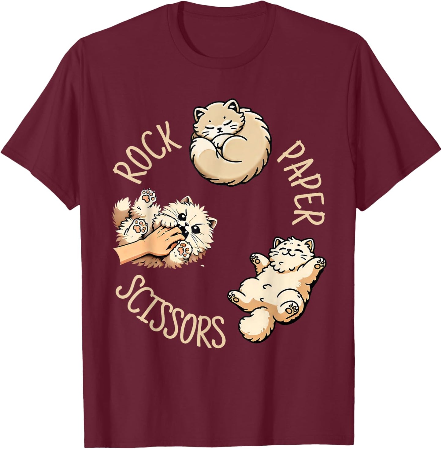 Funny Cat Rock Paper Scissors Game Cute Cat Women Men Kids T-Shirt - T-Shirt | Maroon