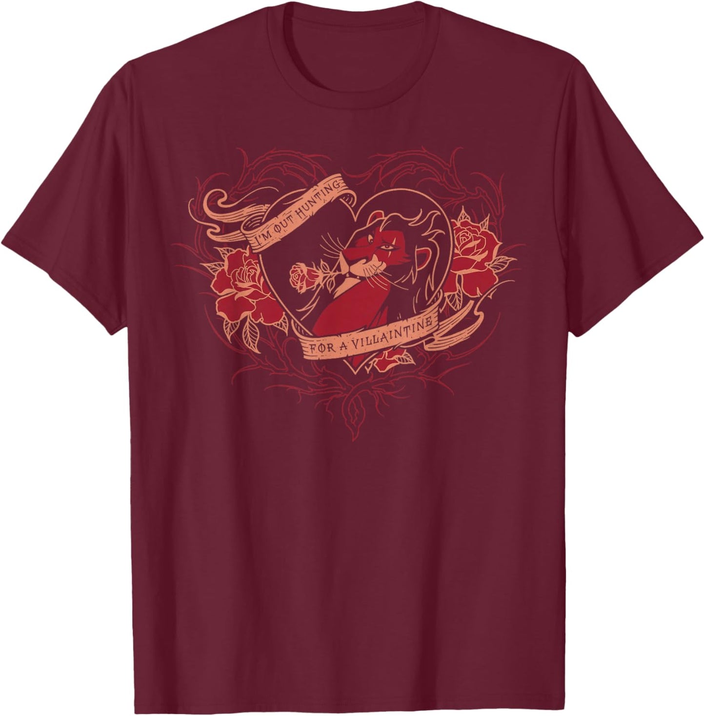 Disney Villains Valentine's Day Scar I'm Out Hunting Vintage T-Shirt - T-Shirt | Maroon