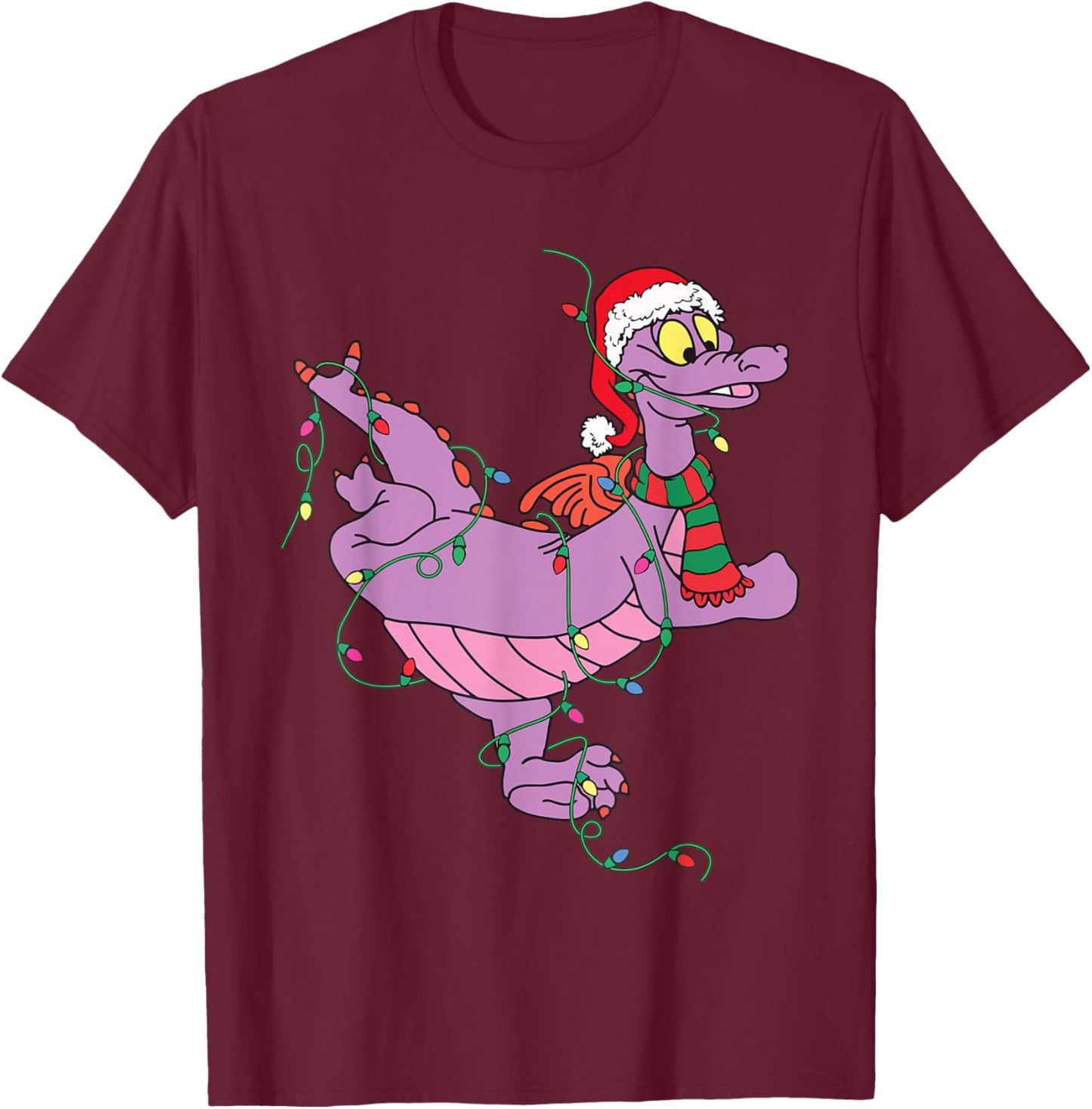Cute Dragon Figment Lights Christmas Santa Animal Women Men T-Shirt - T-Shirt | Maroon