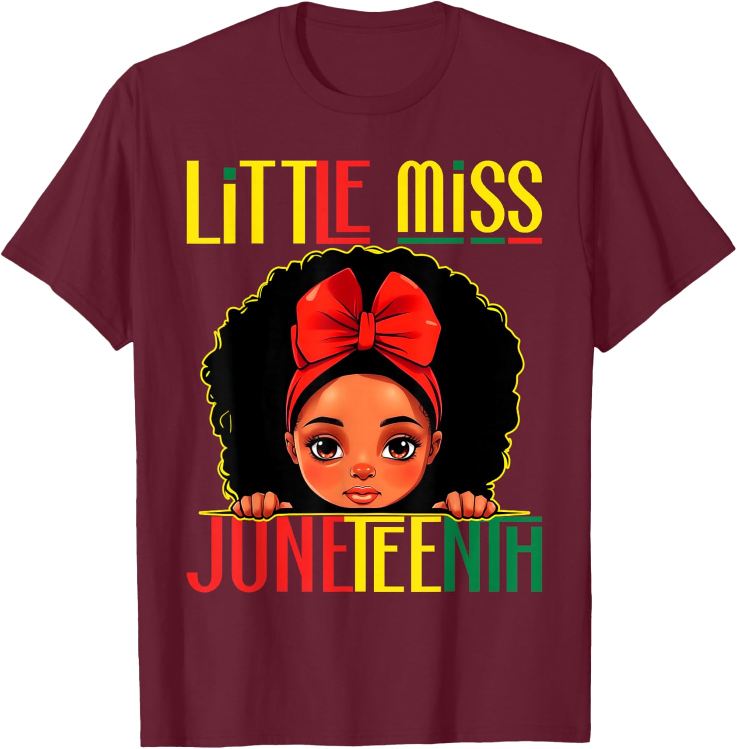 Kids Little Miss Juneteenth Girl Toddler Black History Girls T-Shirt - T-Shirt | Maroon