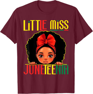 Kids Little Miss Juneteenth Girl Toddler Black History Girls T-Shirt - T-Shirt | Maroon