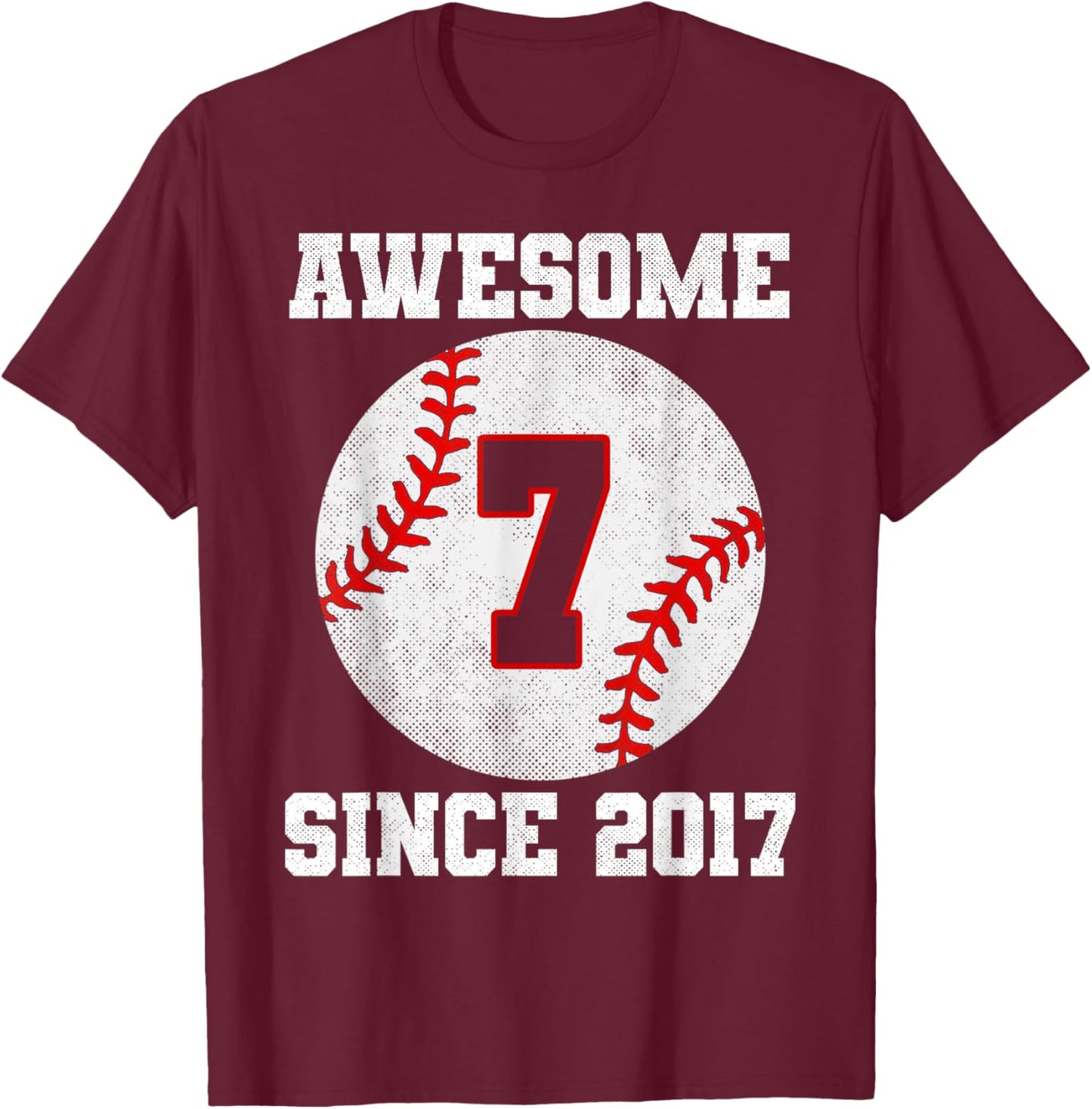 7th Birthday 7 Years Old Baseball Awesome Since 2017 Boys T-Shirt - T-Shirt | Maroon