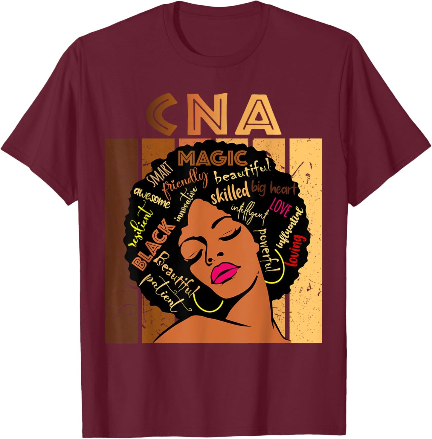 Black CNA Certified Nurse Assistant Afro African American T-Shirt - T-Shirt | Maroon