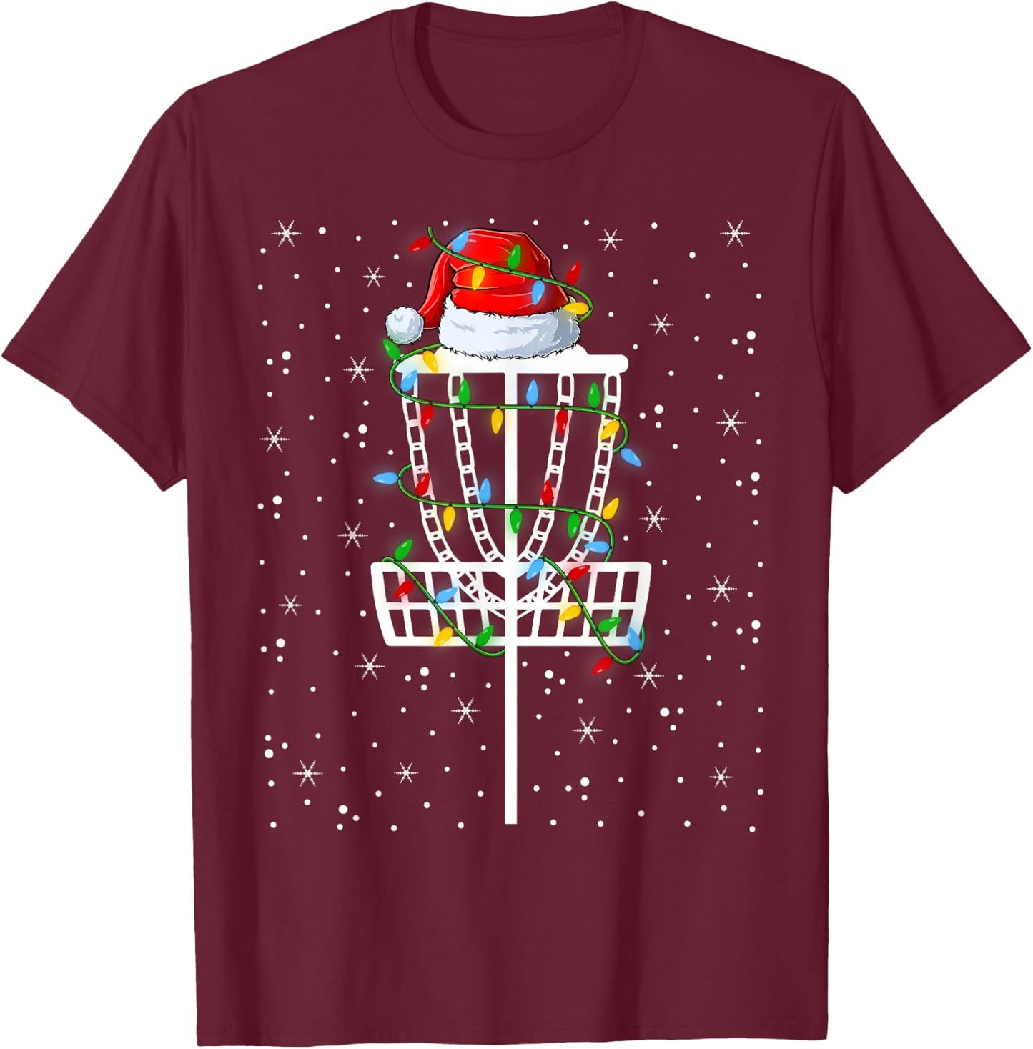 Xmas Lighting Santa Hat Disc Golf Christmas T-Shirt - T-Shirt | Maroon