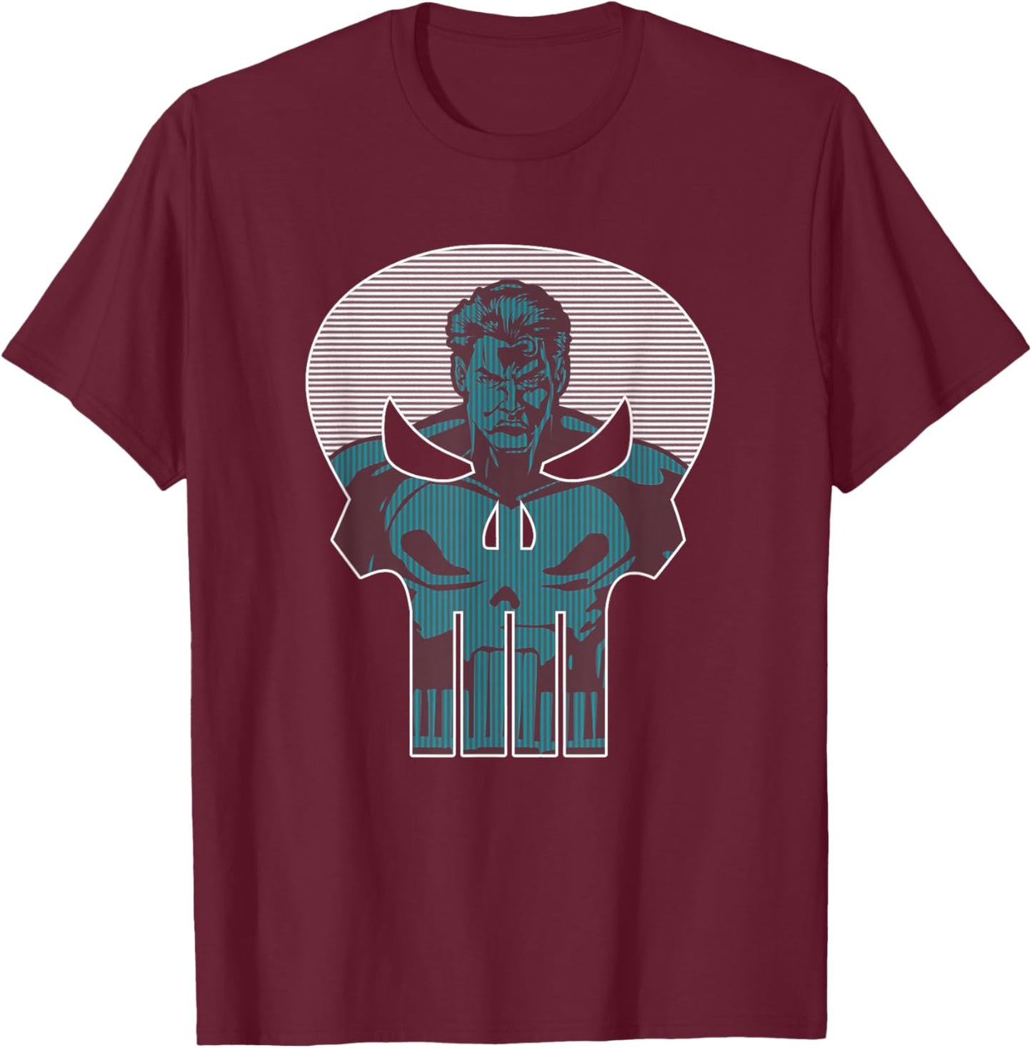 Marvel Punisher Frank Castle Serious Look Skull Logo T-Shirt - T-Shirt | Maroon