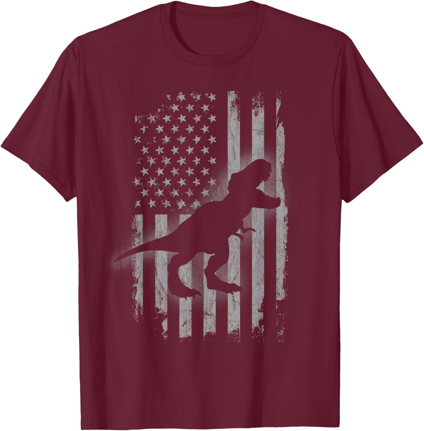 Patriotic Dinosaur American Flag Cool T-Rex Dino Lover T-Shirt - T-Shirt | Maroon