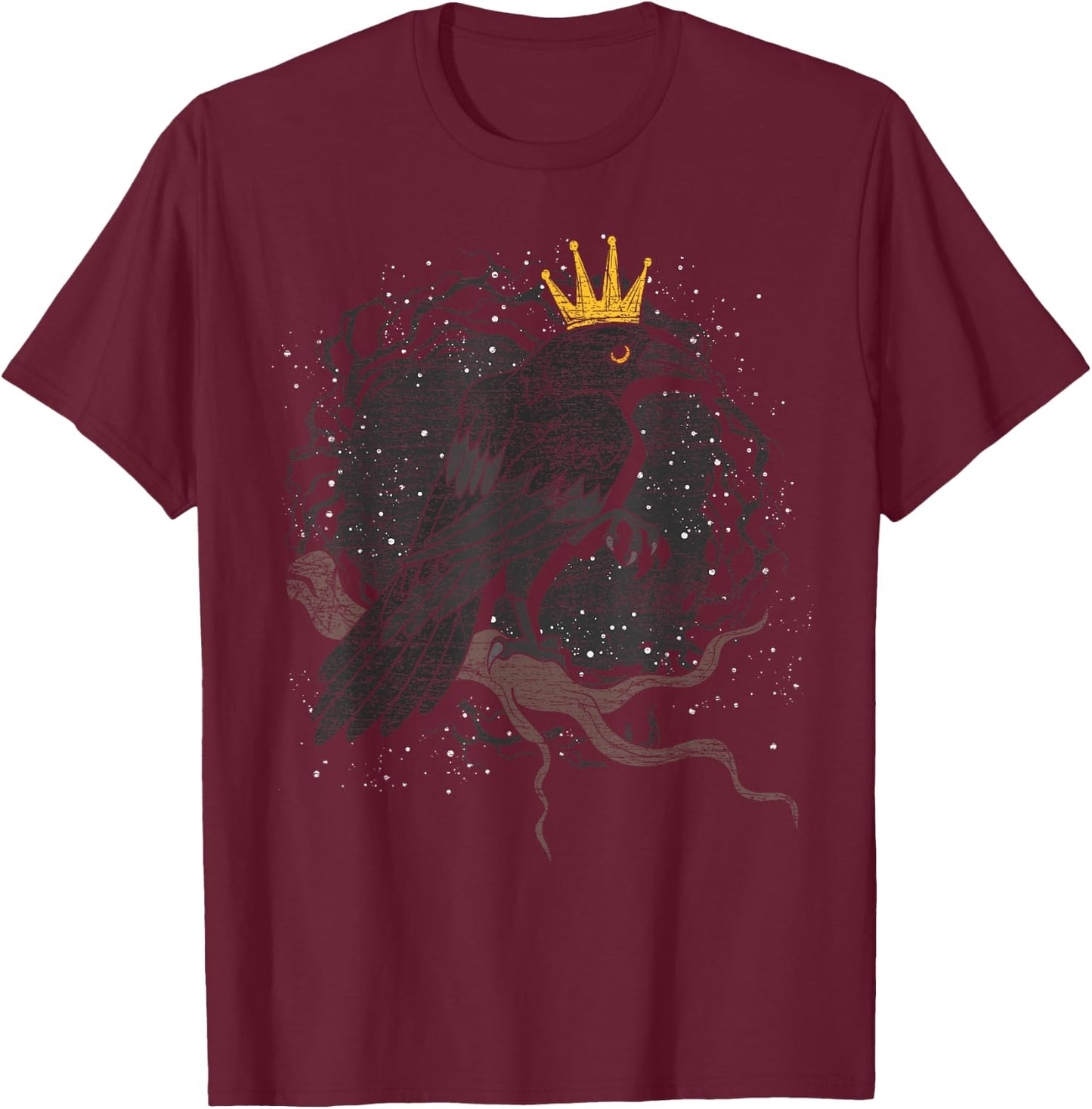 Crown Raven Creepy Night Forest Animal Gothic Bird Crow T-Shirt - T-Shirt | Maroon