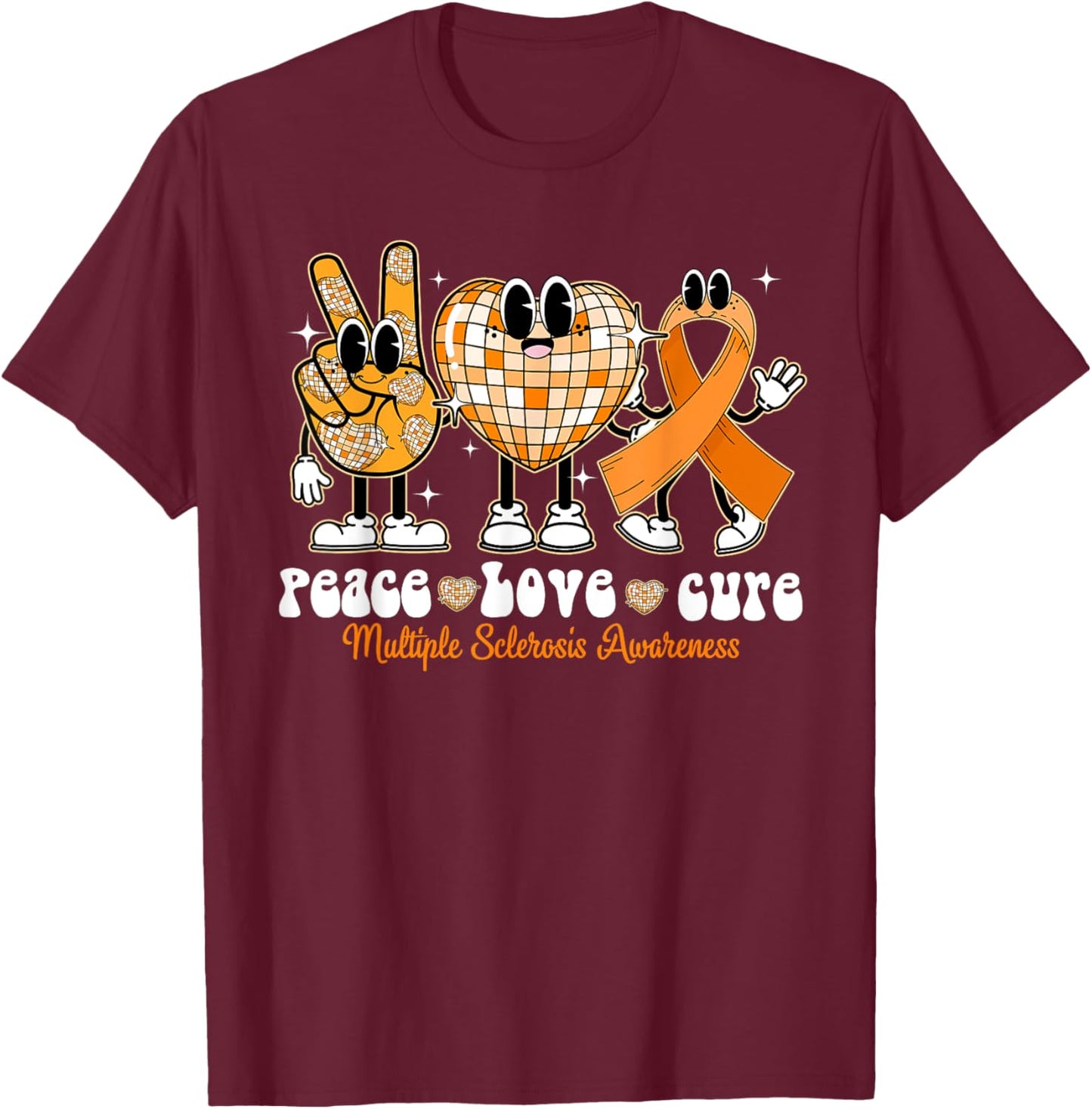 Peace Love Cure Multiple Sclerosis Awareness MS T-Shirt - T-Shirt | Maroon