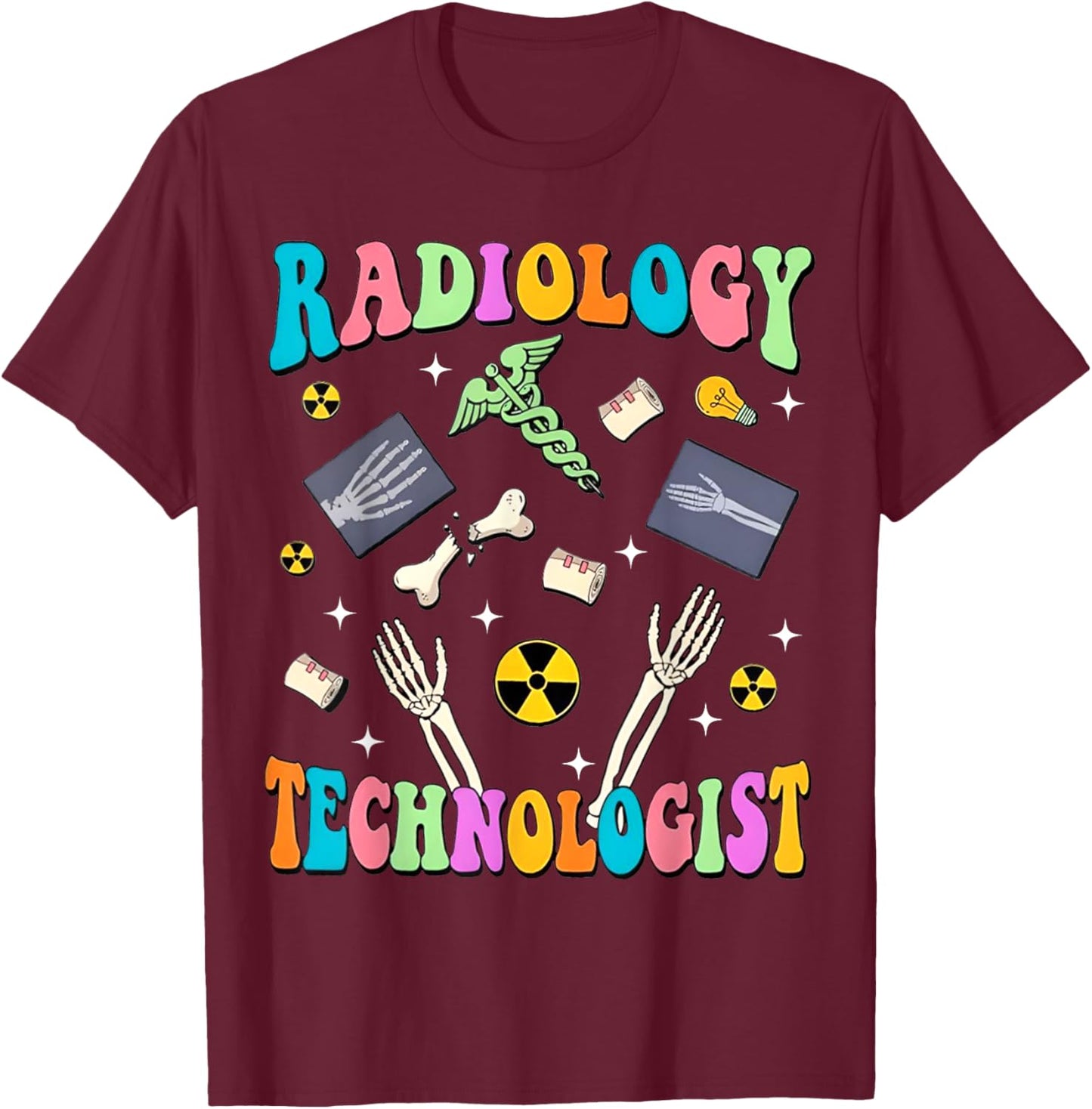 Retro Groovy Radiology Technologist X-Ray Tech Radiologic T-Shirt - T-Shirt | Maroon